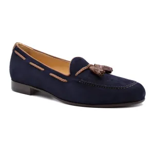 16-584-NVY NAPLES Italian Kid Suede with Embossed Crocodile Tassel Loafer, Navy