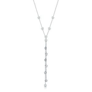 18ct White Gold Diamond Fine Chain Daisy Tassel Necklet