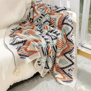 1pc Cozy Boho Knitted Blanket - Ultra-Soft, Warm, and Lightweight Throw for Couch, Sofa, Office, Bed, Camping, and Traveling - Perfect for All Seasons and Occasions