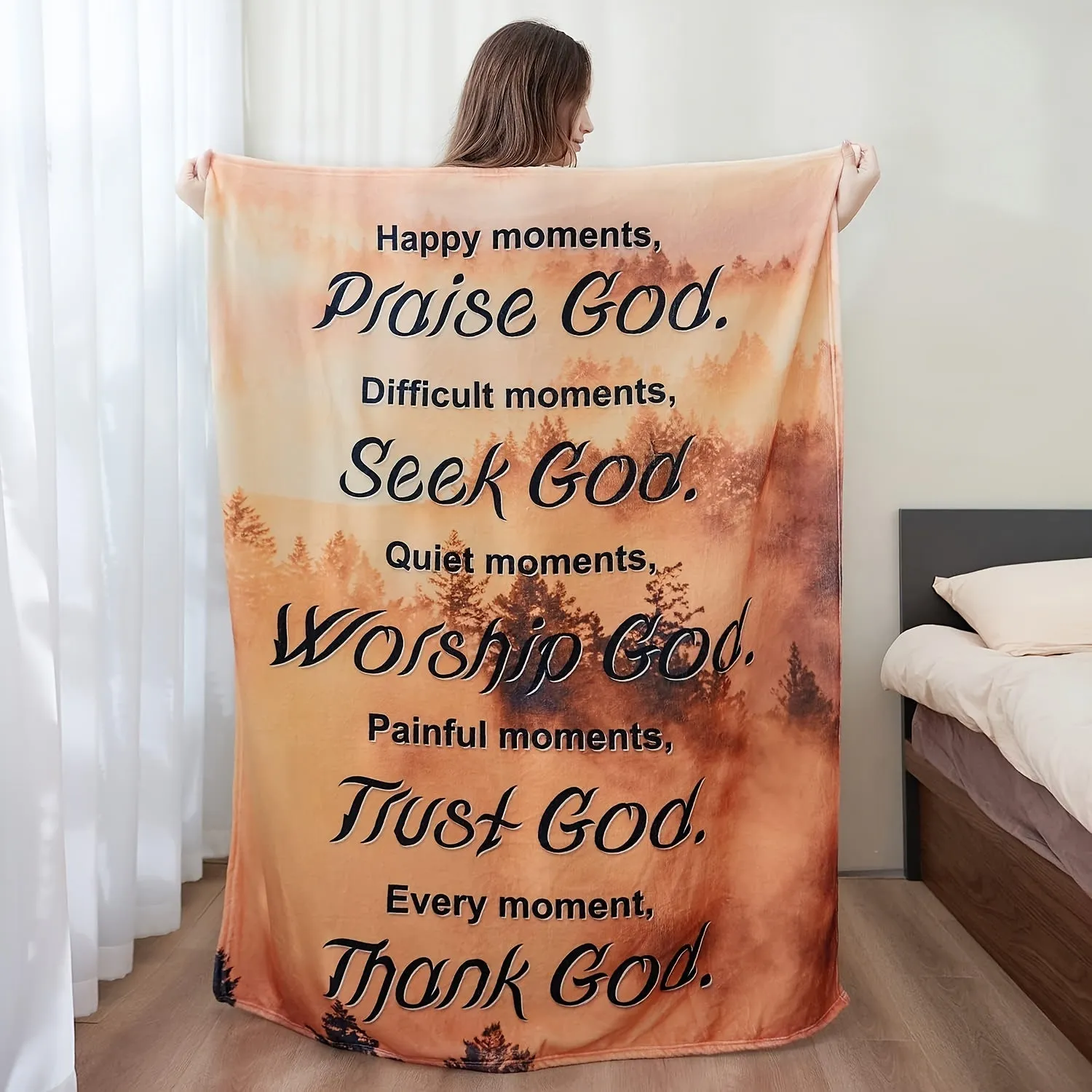 1pc Cozy Healing Spiritual Blanket - Soft Flexible Flannel, Inspirational Prayer Throw for Family Friends, Sofa, Camping, Bed - Thoughtful Gift with Uplifting Quotes