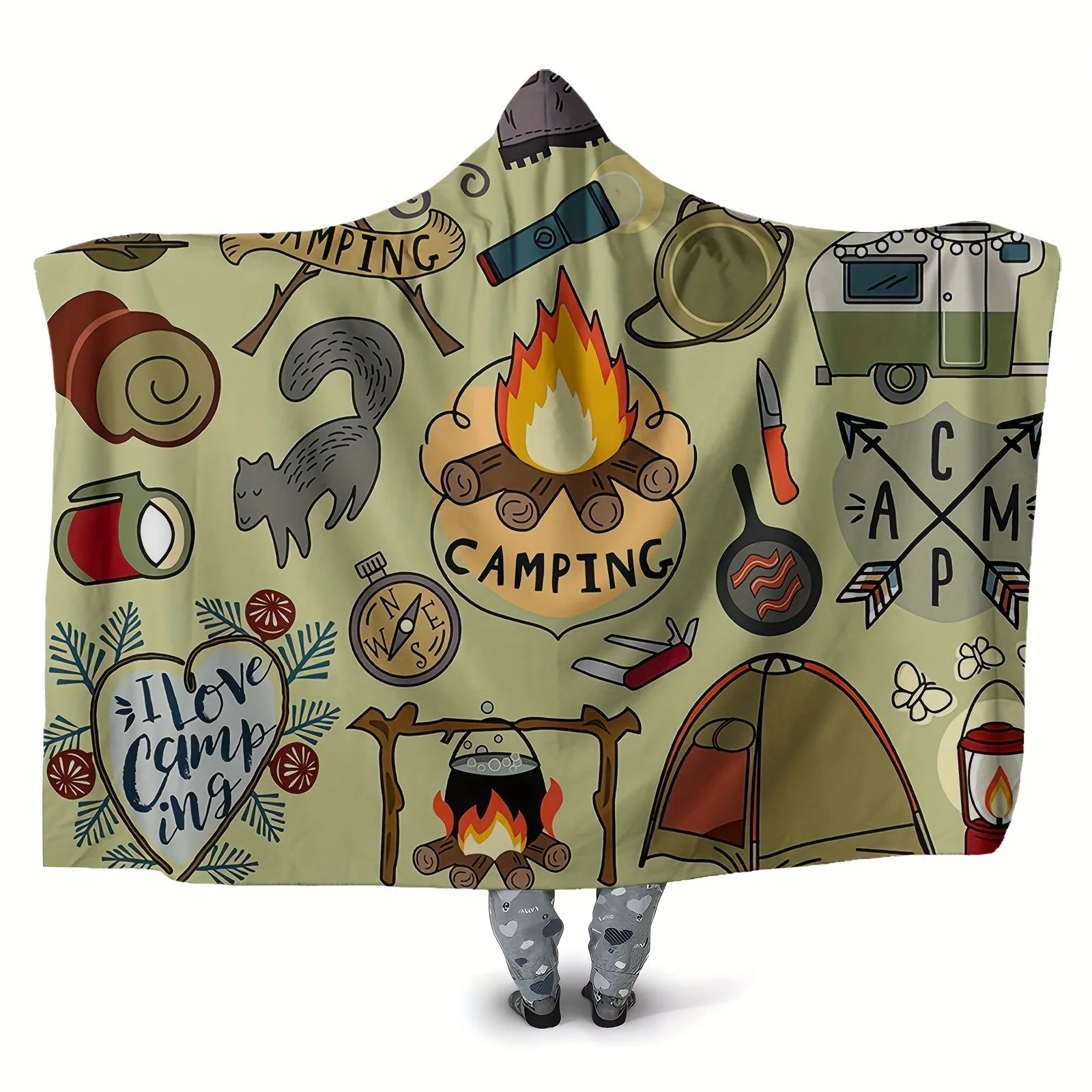 1pc Ultimate Luxurious Hooded Camping Blanket - Ultra-Soft Wearable Magic Cape for Cozy Lounging, Working, Sleeping & Travel Adventures - Supreme Warmth