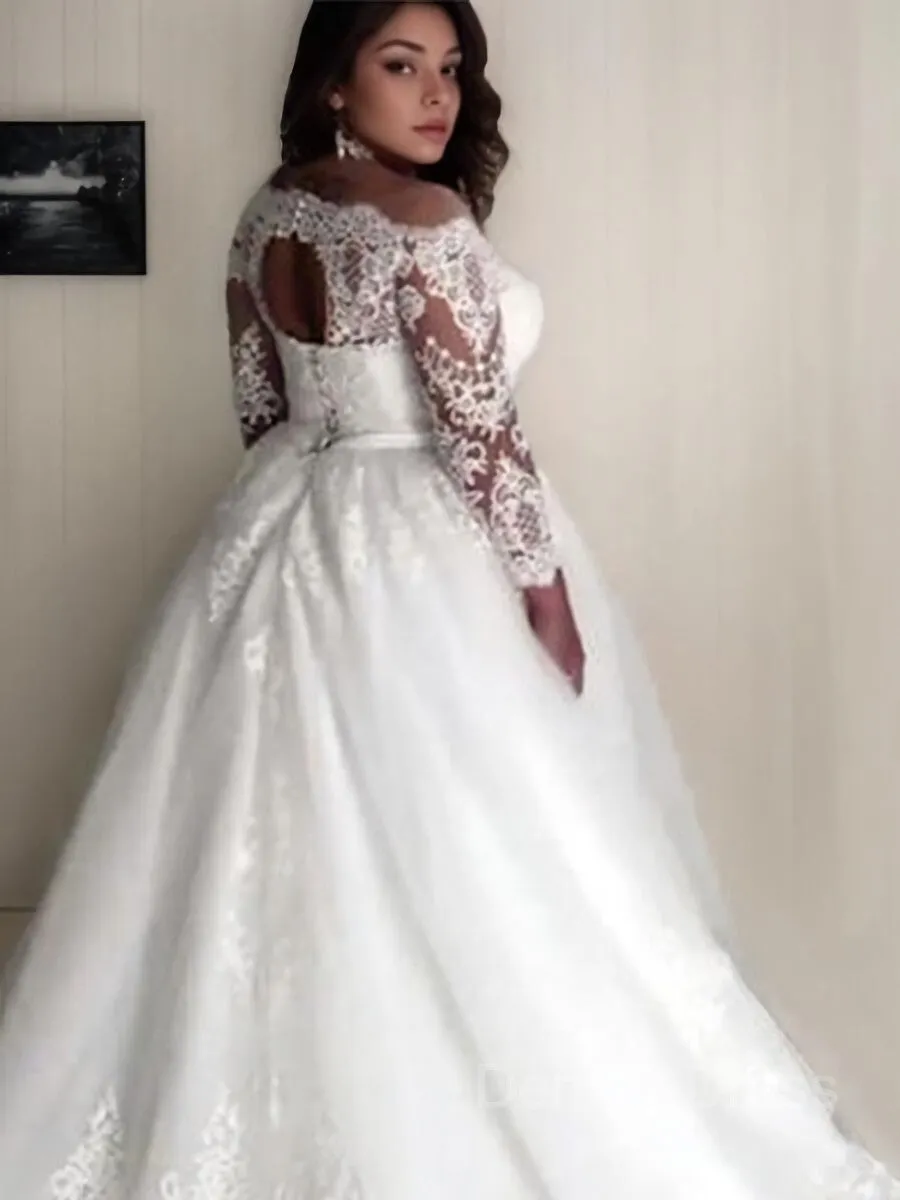 A-Line Off-the-Shoulder Court Train Tulle Wedding Dresses With Sash