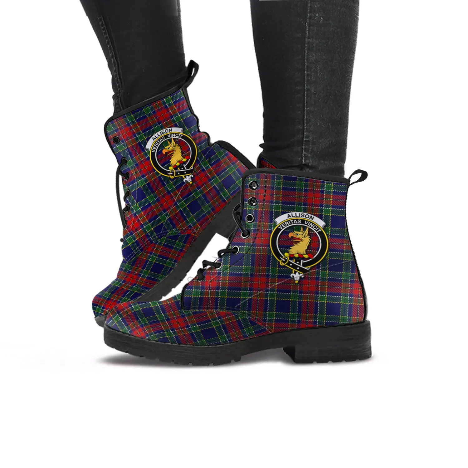 Allison Red Tartan Leather Boots with Family Crest