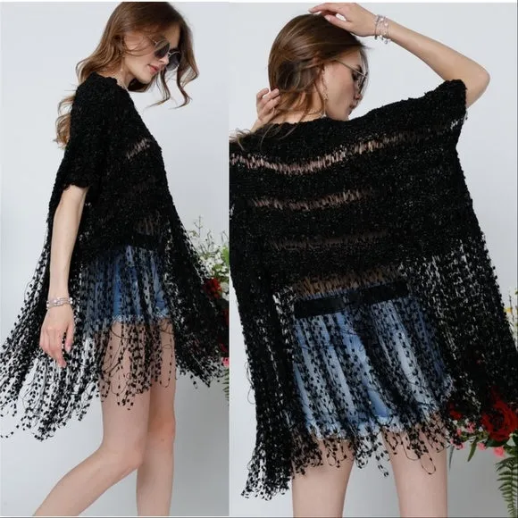 Angela Fringe Top Black