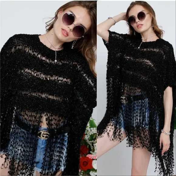 Angela Fringe Top Black