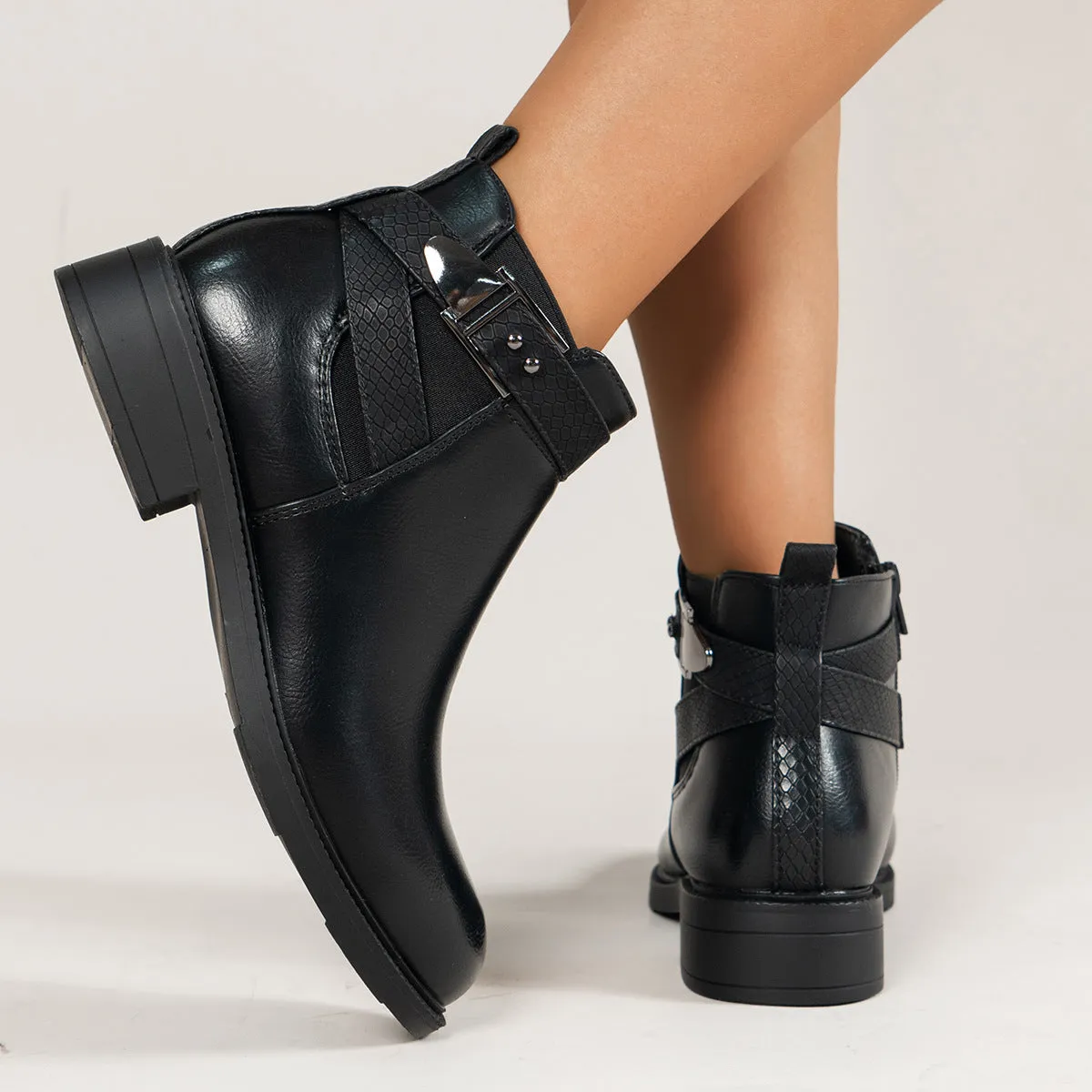 Ankle Boots  Chelsea  Women Black Side Zipper Buckle