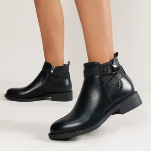 Ankle Boots  Chelsea  Women Black Side Zipper Buckle