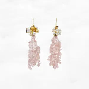 Asymmetrical Pink Lace Earrings