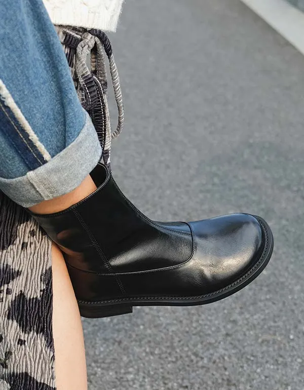 Autumn Winter Smooth Leather Chelsea Boots for Women