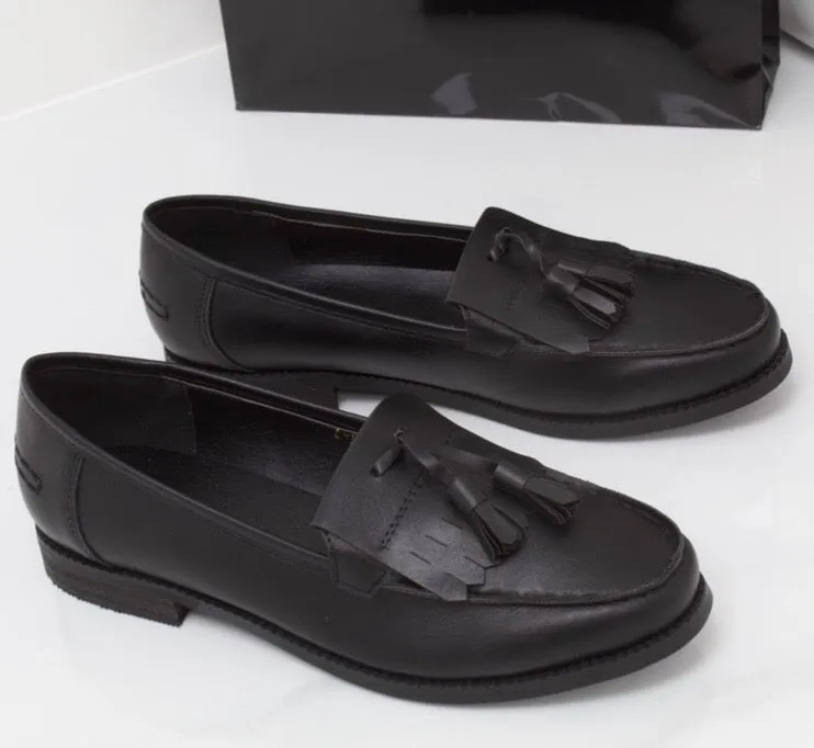 Ava - Black Faux Leather Tassle Loafer