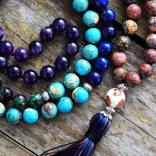 Azure Tassel Jasper Agate 108 Mala Necklace