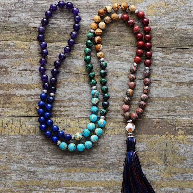 Azure Tassel Jasper Agate 108 Mala Necklace