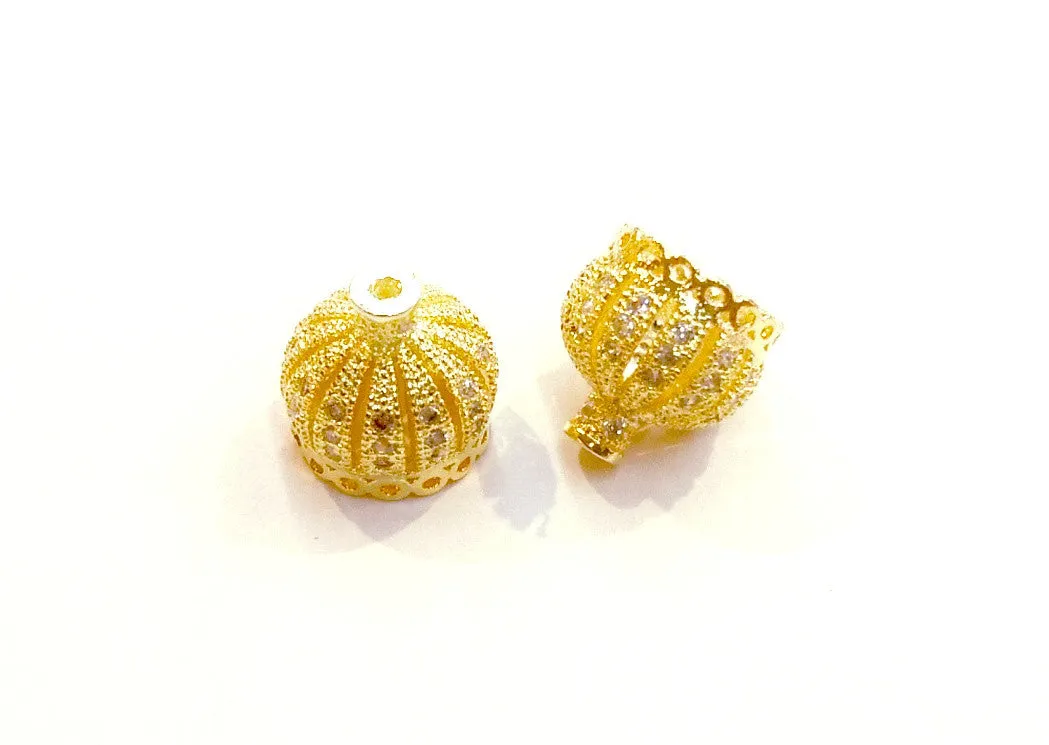 Bead Cap, Brass, Cubic Zirconia, 9mm Crown, Tassel Bail  | 閃石王冠吊頭, 珠蓋, 9mm