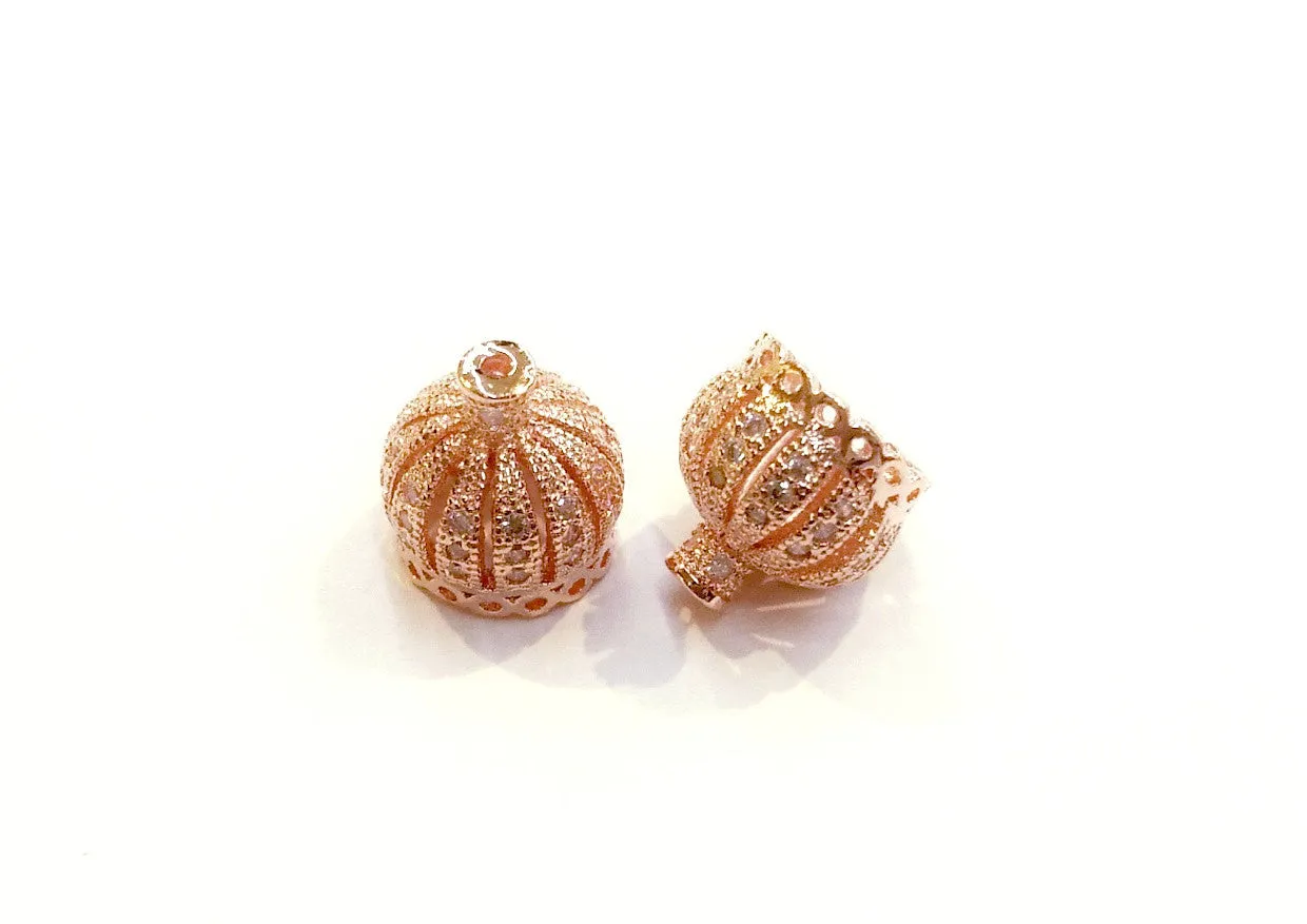 Bead Cap, Brass, Cubic Zirconia, 9mm Crown, Tassel Bail  | 閃石王冠吊頭, 珠蓋, 9mm