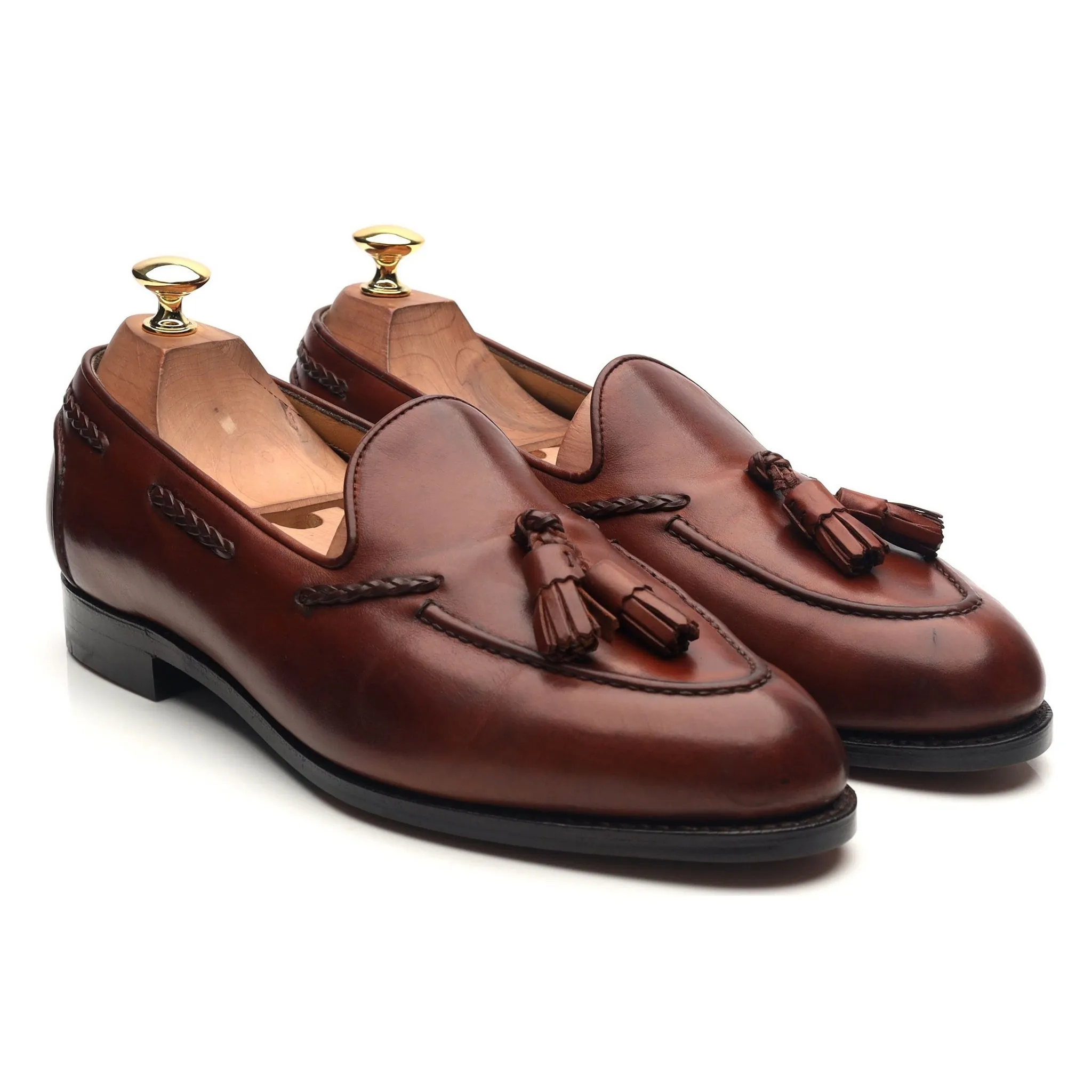 'Belgravia' Tan Brown Leather Tassel Loafers UK 9 E