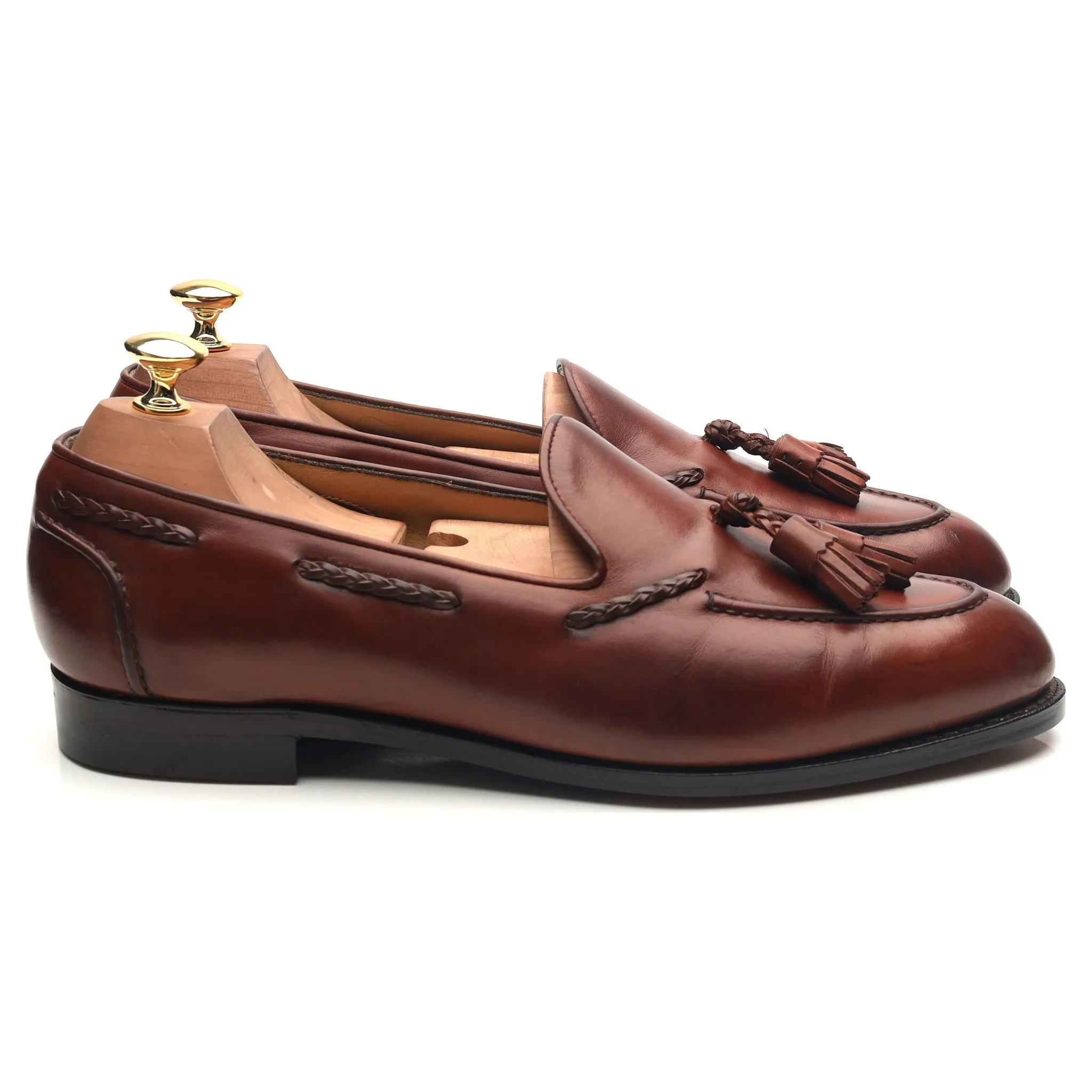 'Belgravia' Tan Brown Leather Tassel Loafers UK 9 E