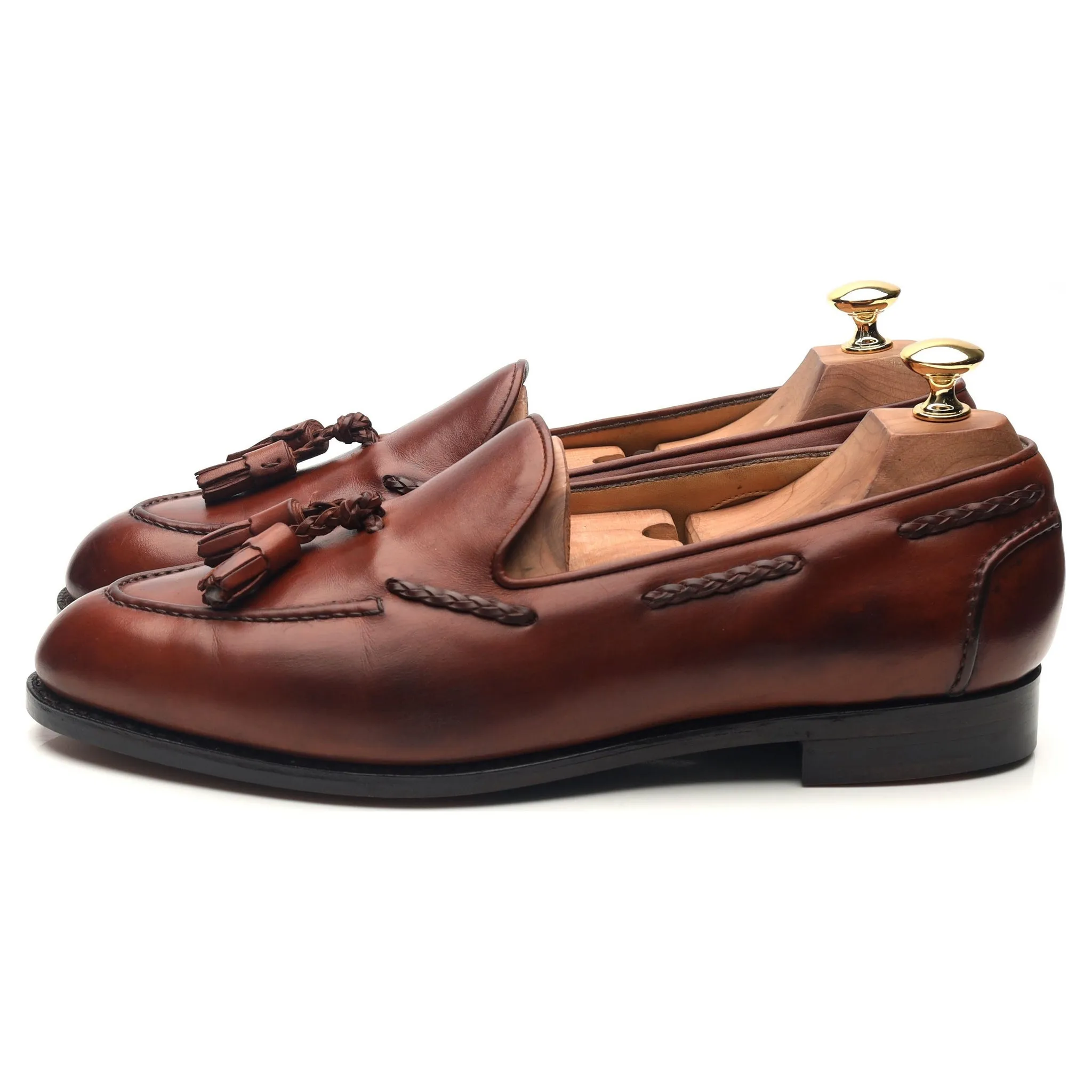 'Belgravia' Tan Brown Leather Tassel Loafers UK 9 E