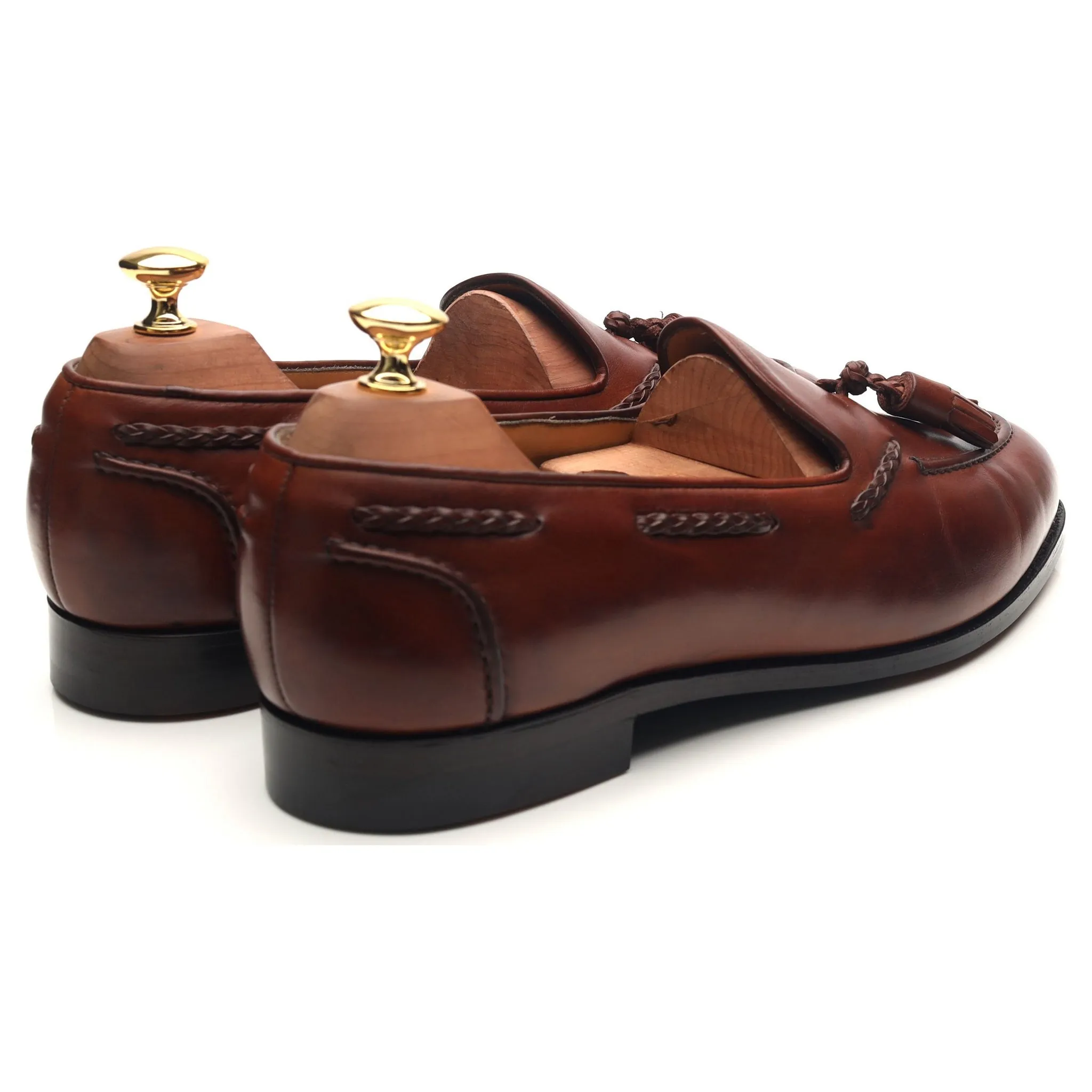 'Belgravia' Tan Brown Leather Tassel Loafers UK 9 E