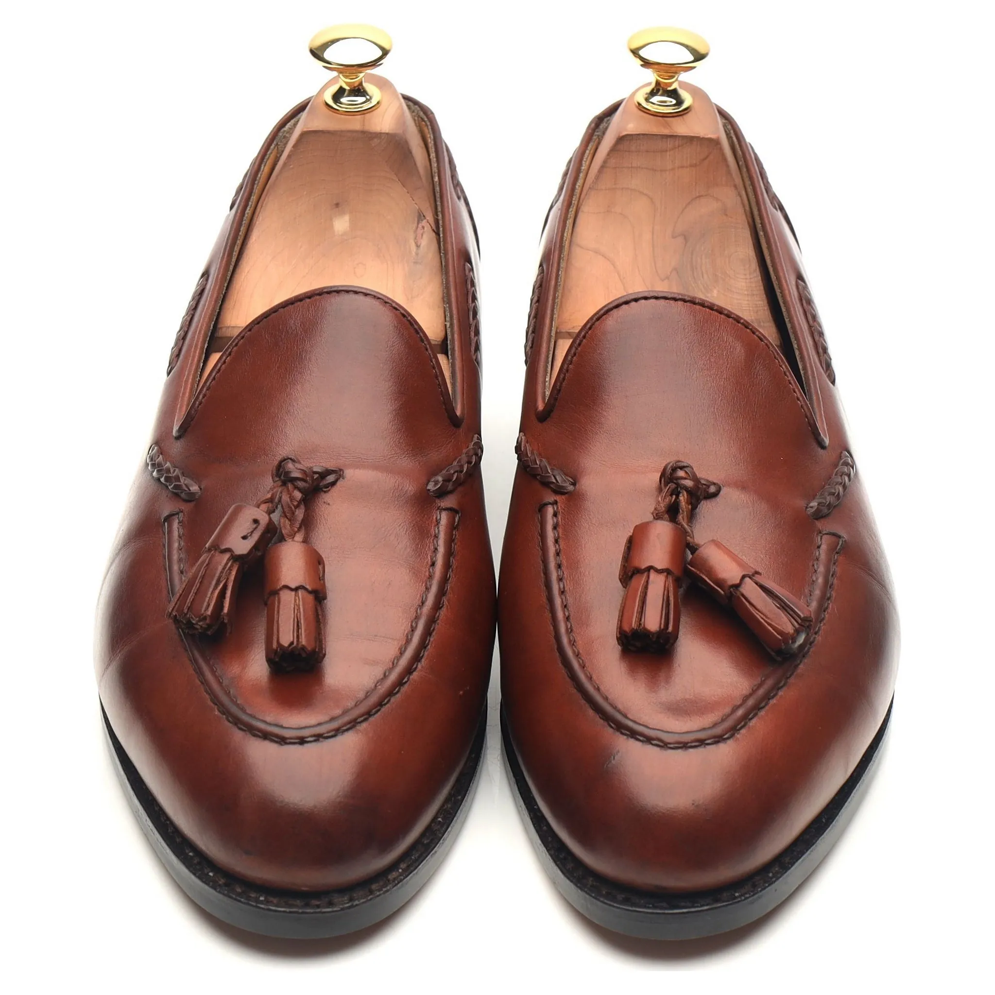 'Belgravia' Tan Brown Leather Tassel Loafers UK 9 E