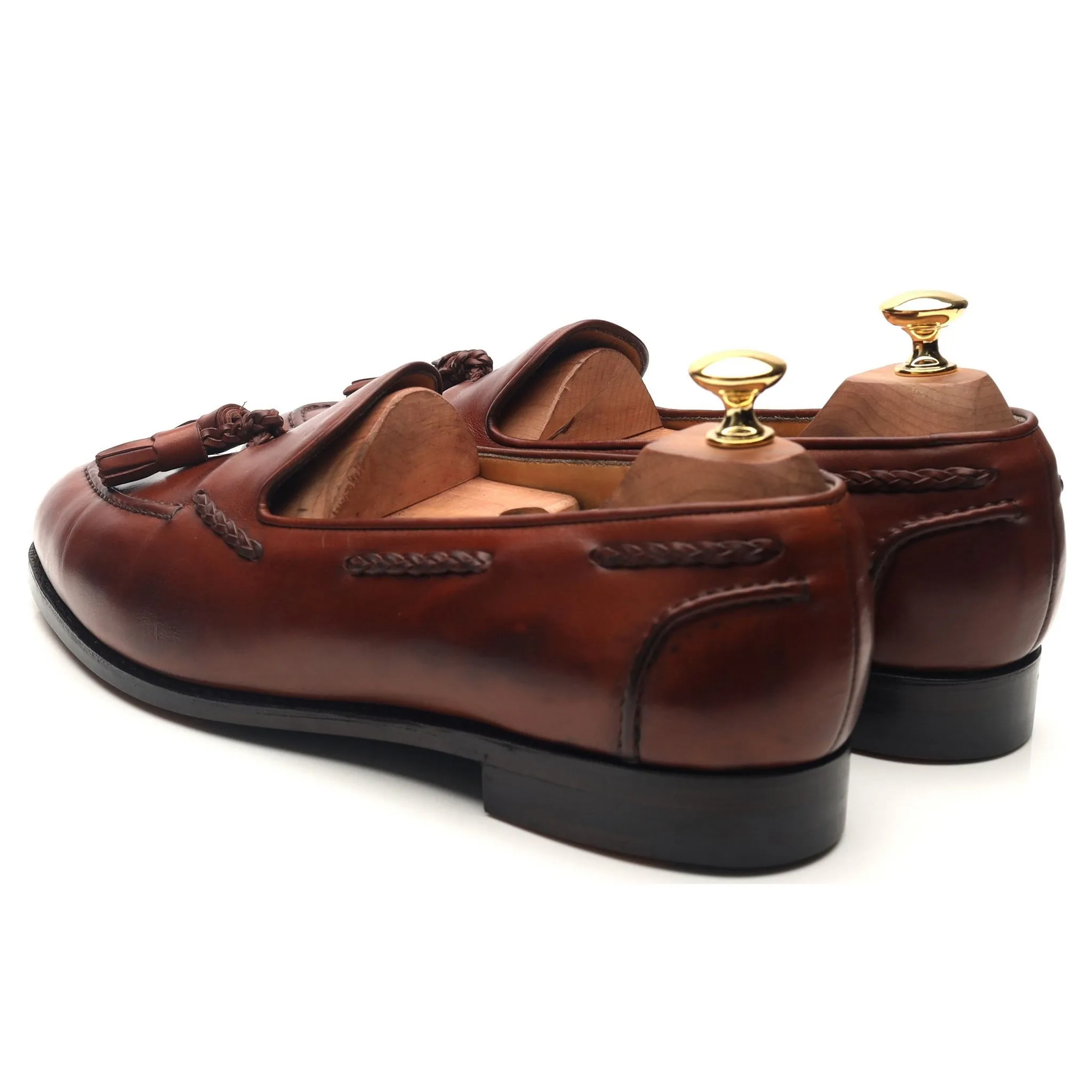 'Belgravia' Tan Brown Leather Tassel Loafers UK 9 E