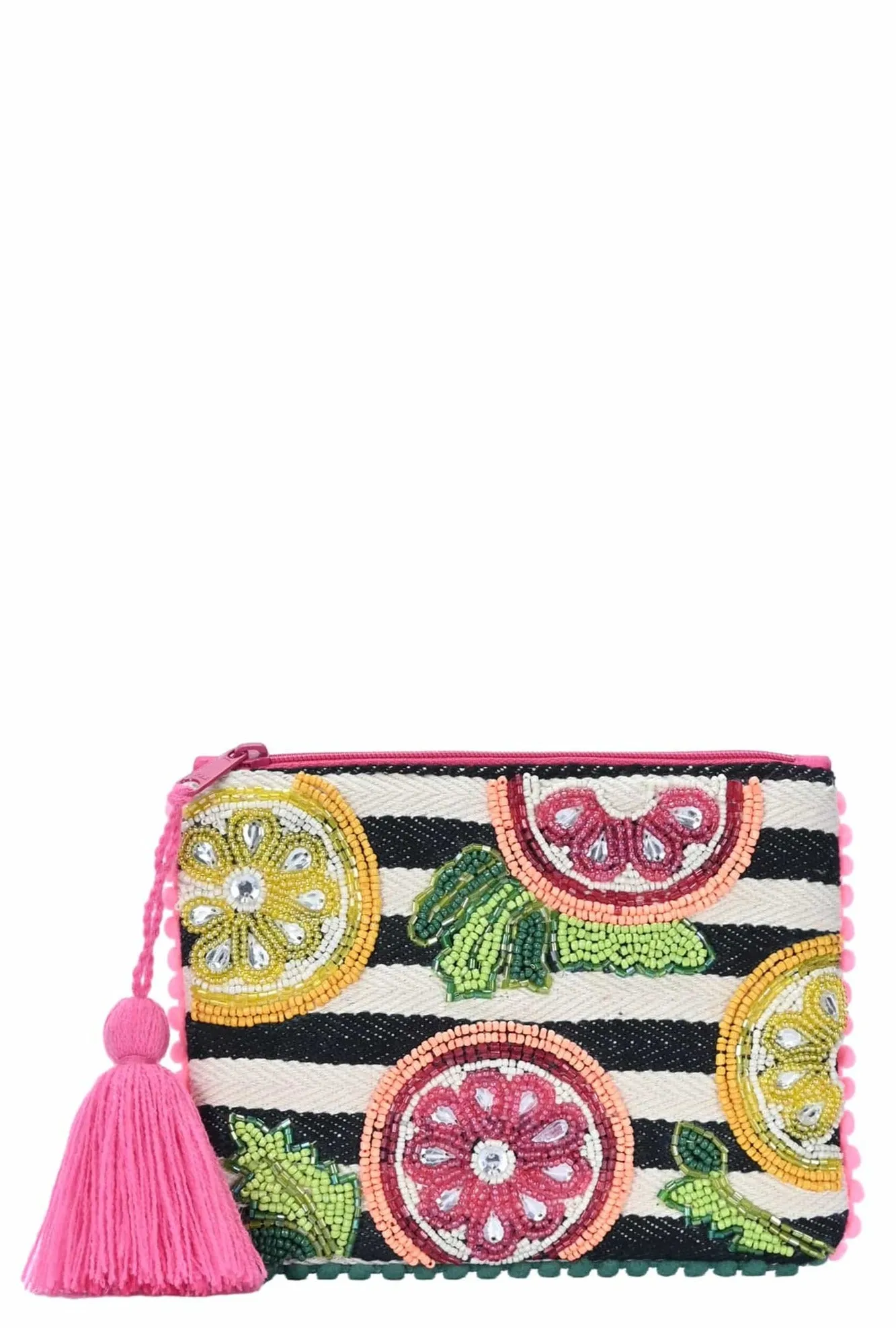 BGAIN322 Handbeaded Lemon Grapefruit Striped Coin Pouch With Tassel