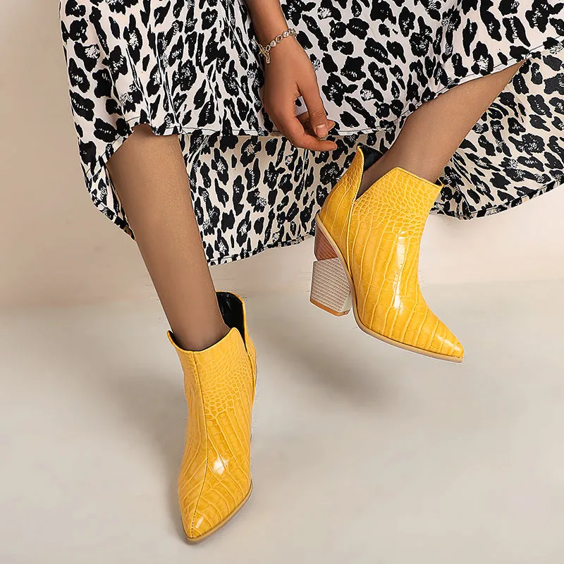 Bigsizeheels Chelsea wooden heel ankle boots - Yellow