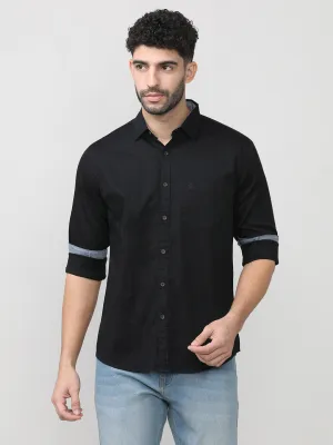 Black Dobby Lycra Plain Shirt With Pocket