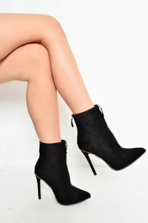 Black Faux Suede Studded Zip Up Shoe Boots - Niomi