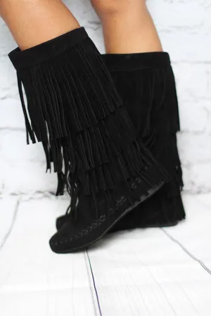 Black Fringe Boots