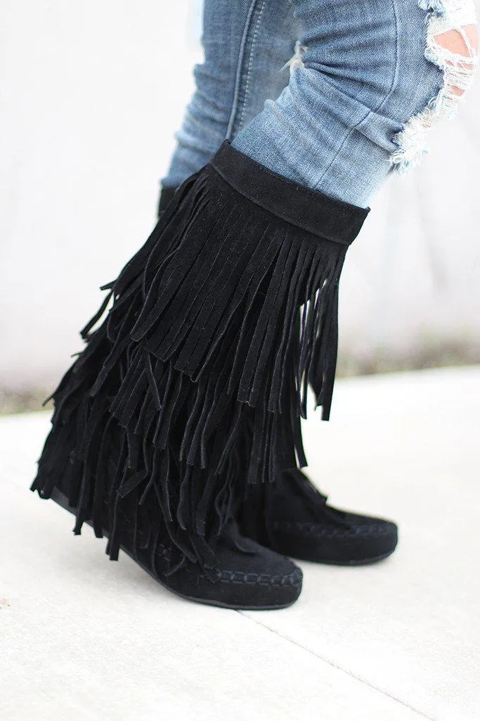 Black Fringe Boots