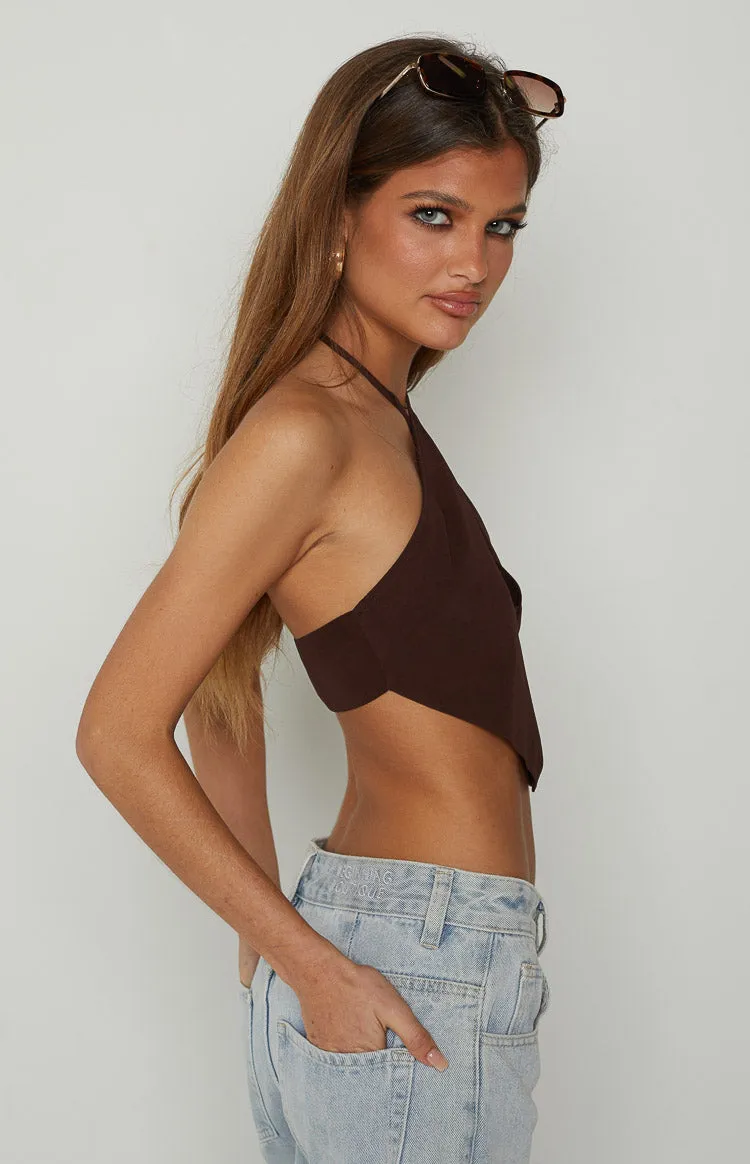 Blakey Brown Halter Neck Top