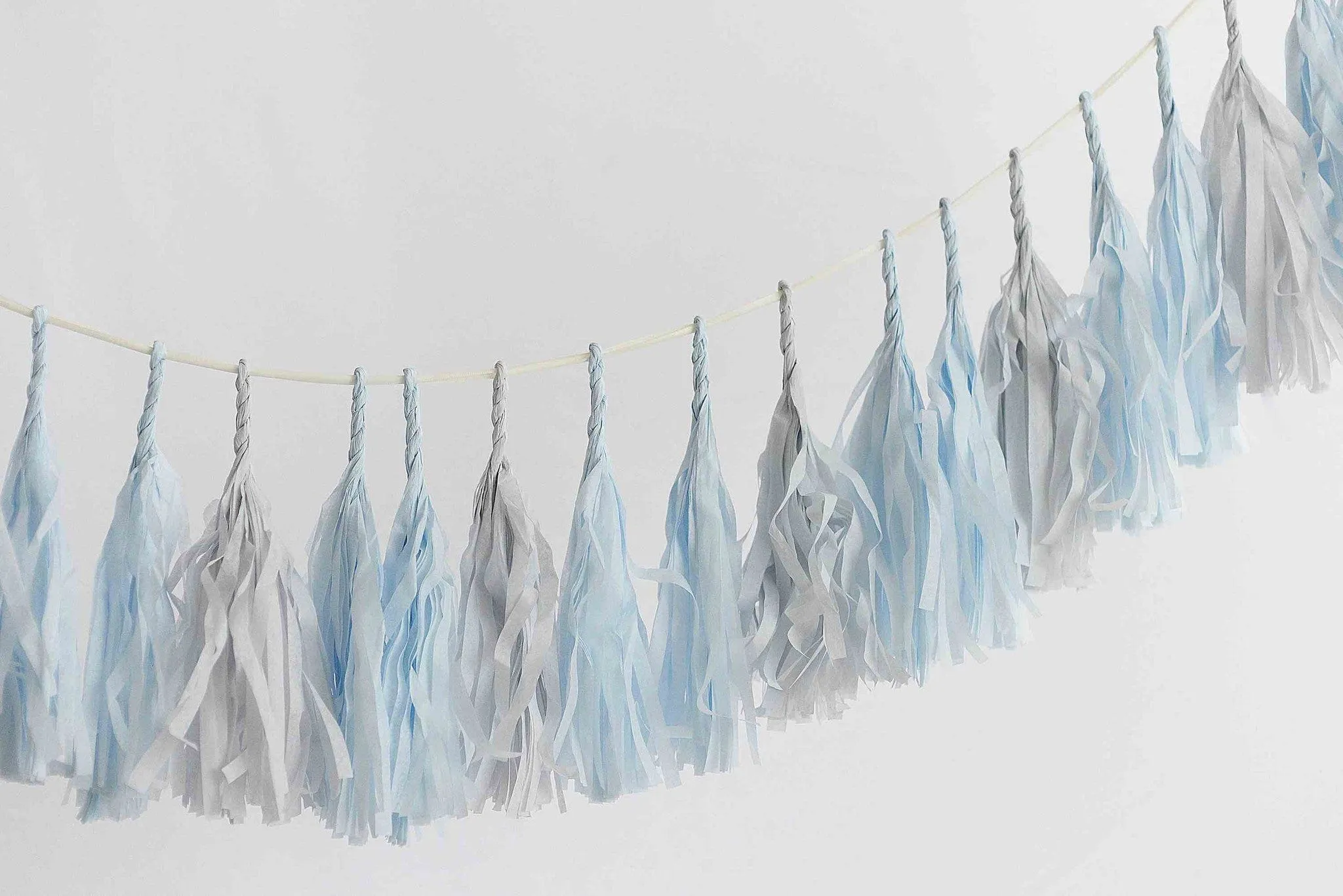 Blue breeze and mountain mist tassel garland - various lengths