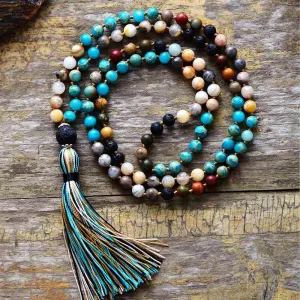 Blue Tassel Agate Lava 108 Mala Beads