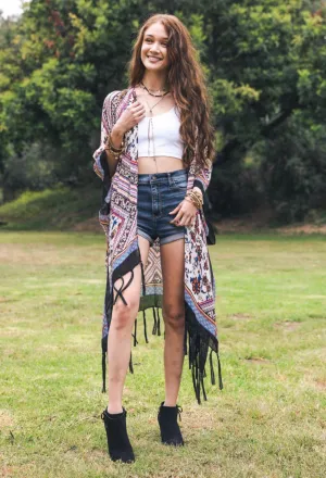 Bohemian diamond tassel kimono