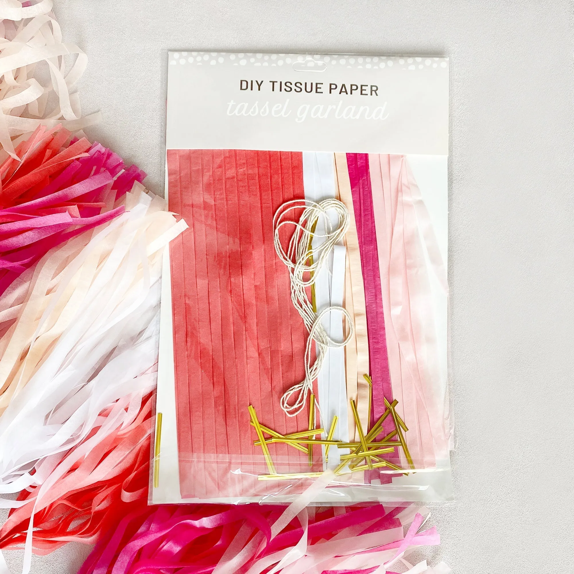 Boho White & Blush Paper Tassel Tail - Tassel DIY Garland Kit