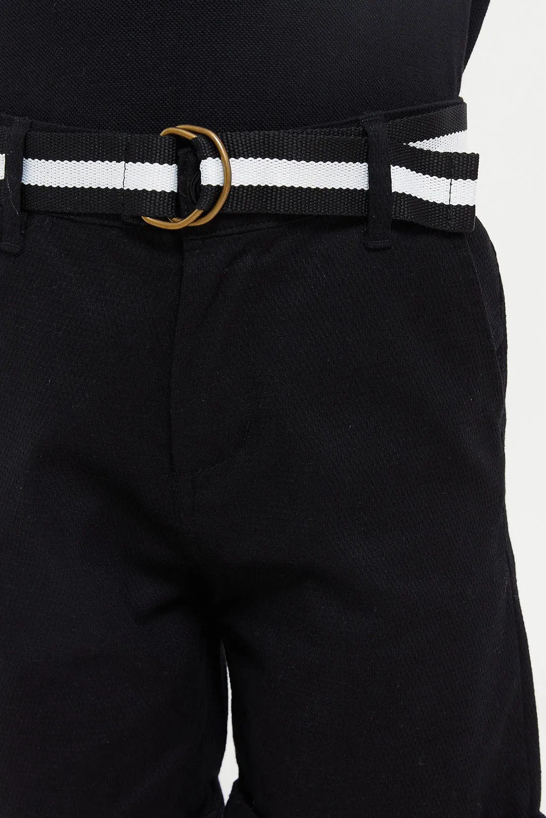 Boys Black Belted Dobby Shorts