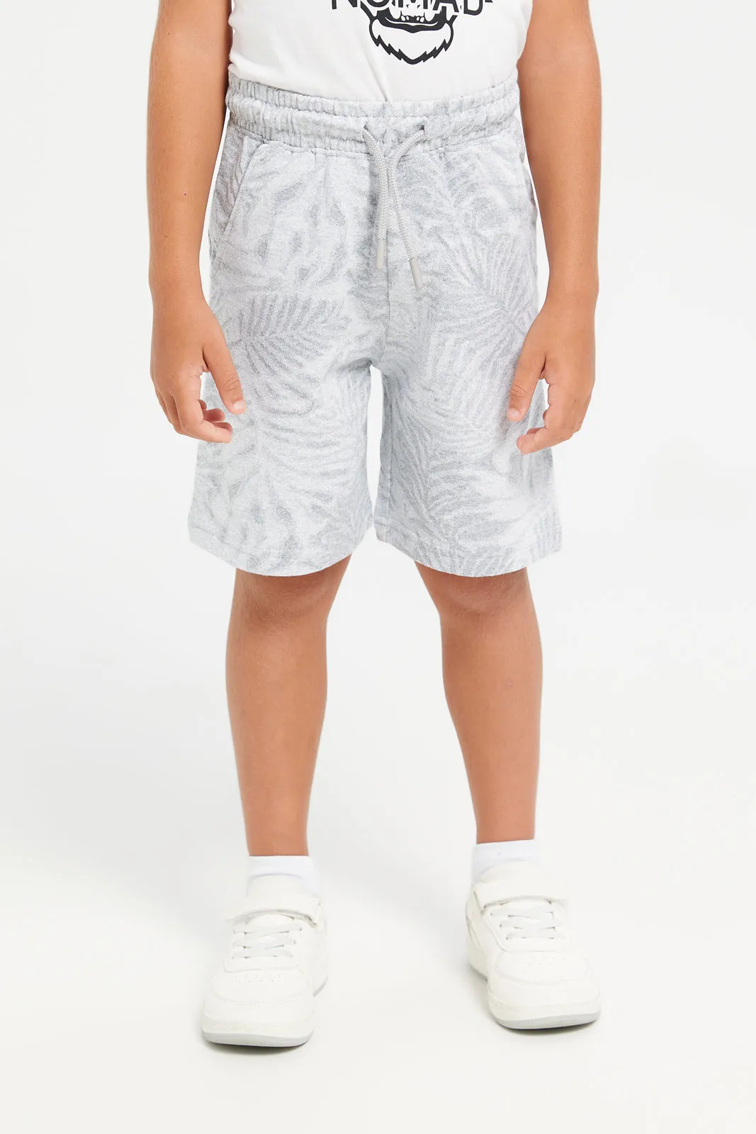 Boys Grey And White Printed Casual Set (3 Piece)