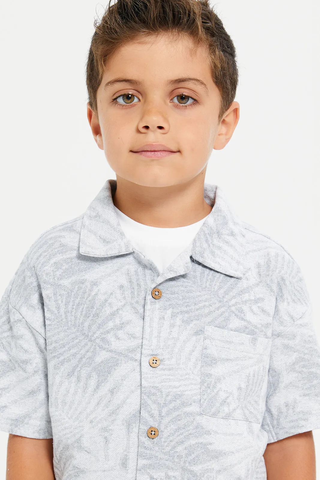 Boys Grey And White Printed Casual Set (3 Piece)