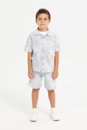 Boys Grey And White Printed Casual Set (3 Piece)