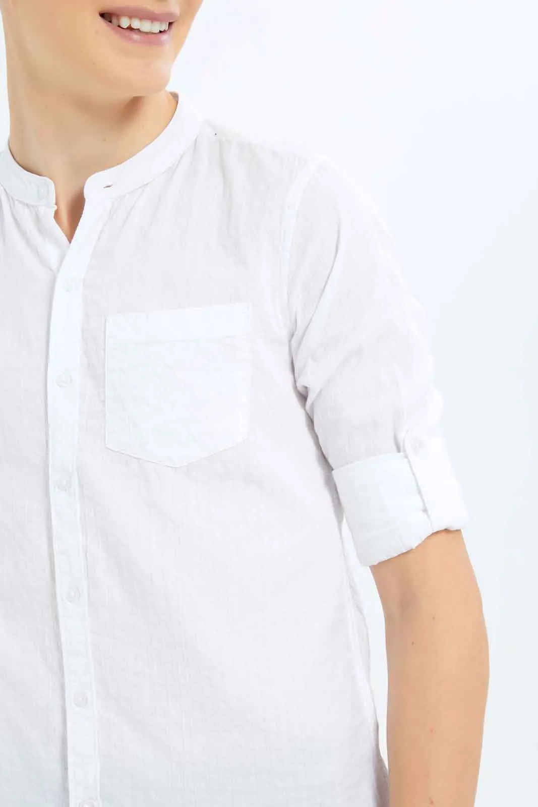 Boys White Plain Casual Shirt