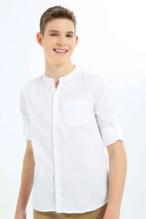 Boys White Plain Casual Shirt