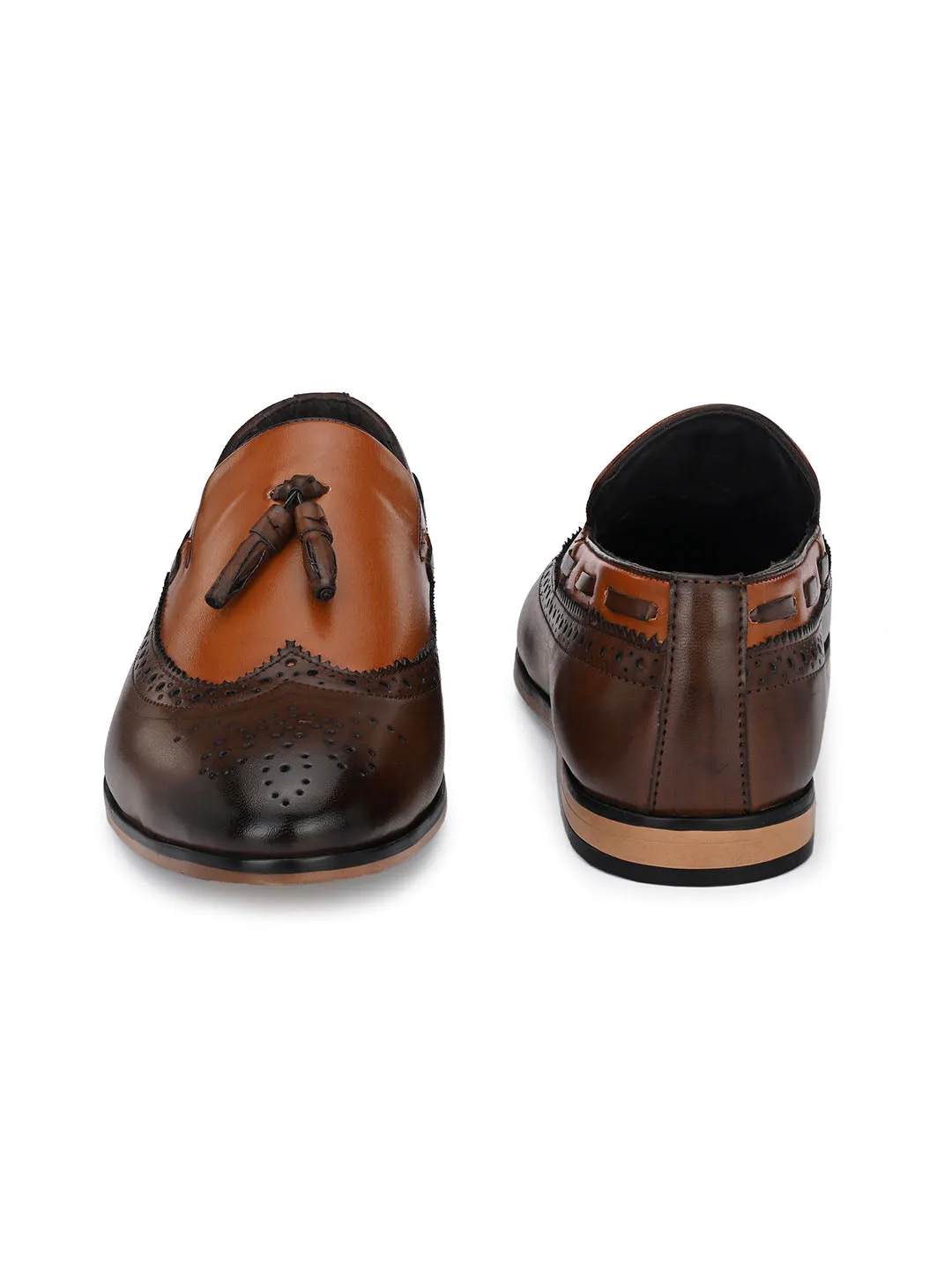 Brown Cap-Toe Tassel Loafers