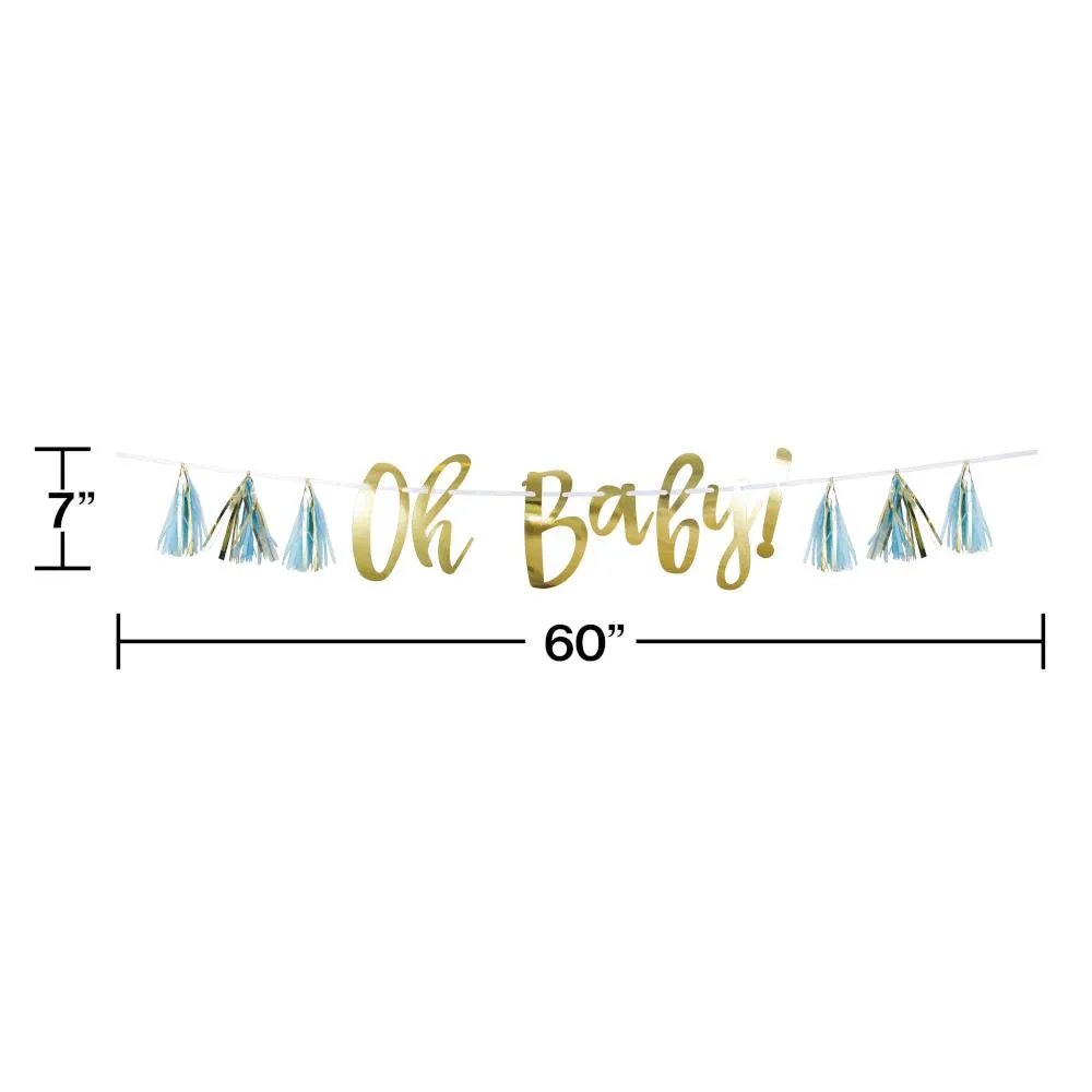 Bulk Blue and Gold Oh Baby Tassel Banners (6 per Case)