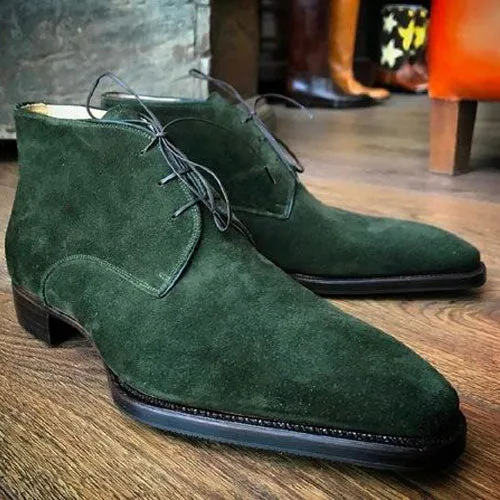 Buy Handmade Men's Genuine Green Suede Chukka Lace Up Vintage Dress Men Boots