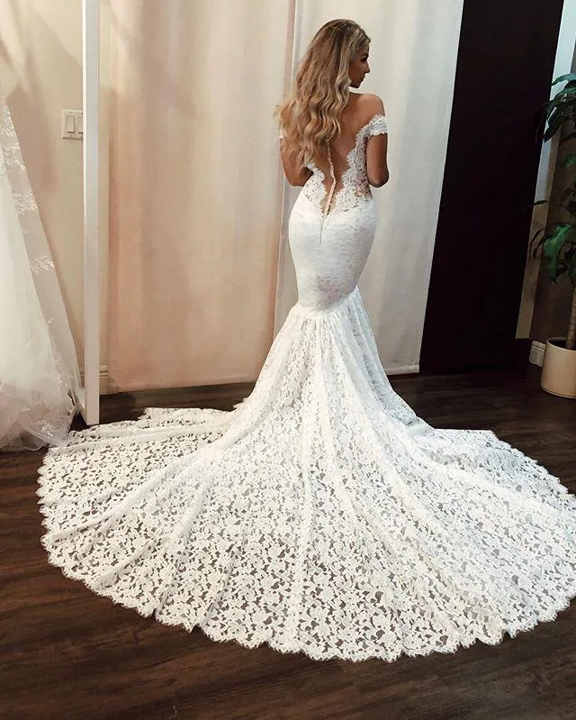 Charming Mermaid Off The Shoulder Long Wedding Dress