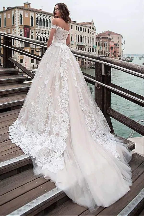 Charming Off The Shoulder Wedding Dress With Lace Appliques