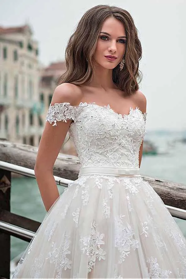 Charming Off The Shoulder Wedding Dress With Lace Appliques