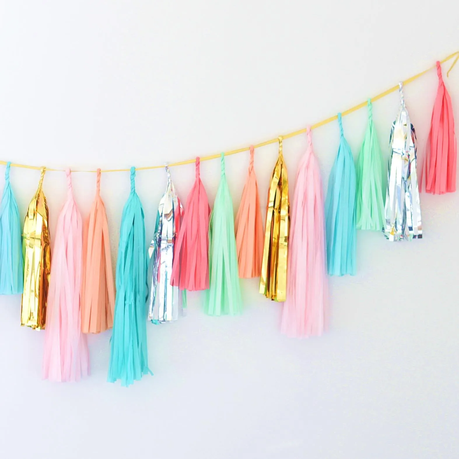 Coral, mint, silver, gold, pink tassel garland - various lengths