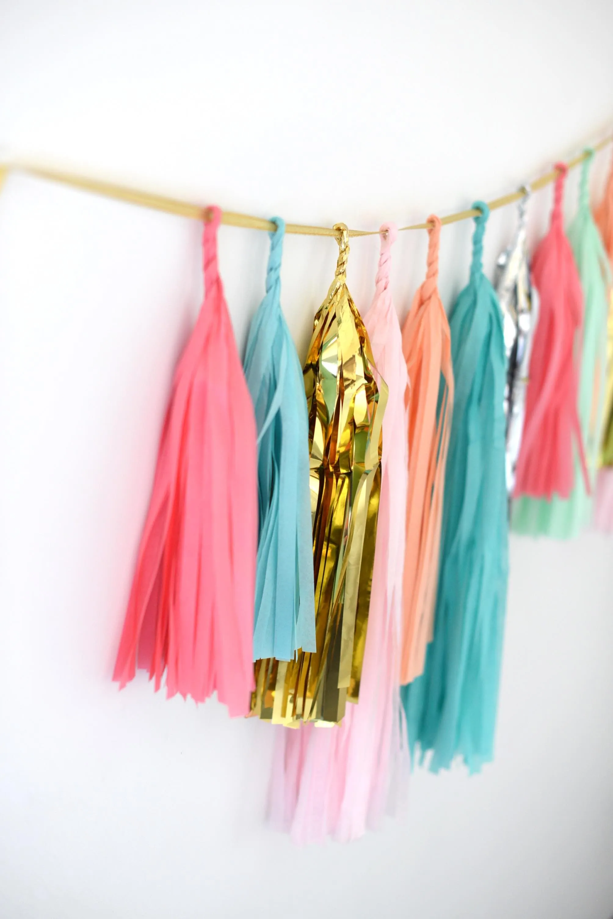 Coral, mint, silver, gold, pink tassel garland - various lengths