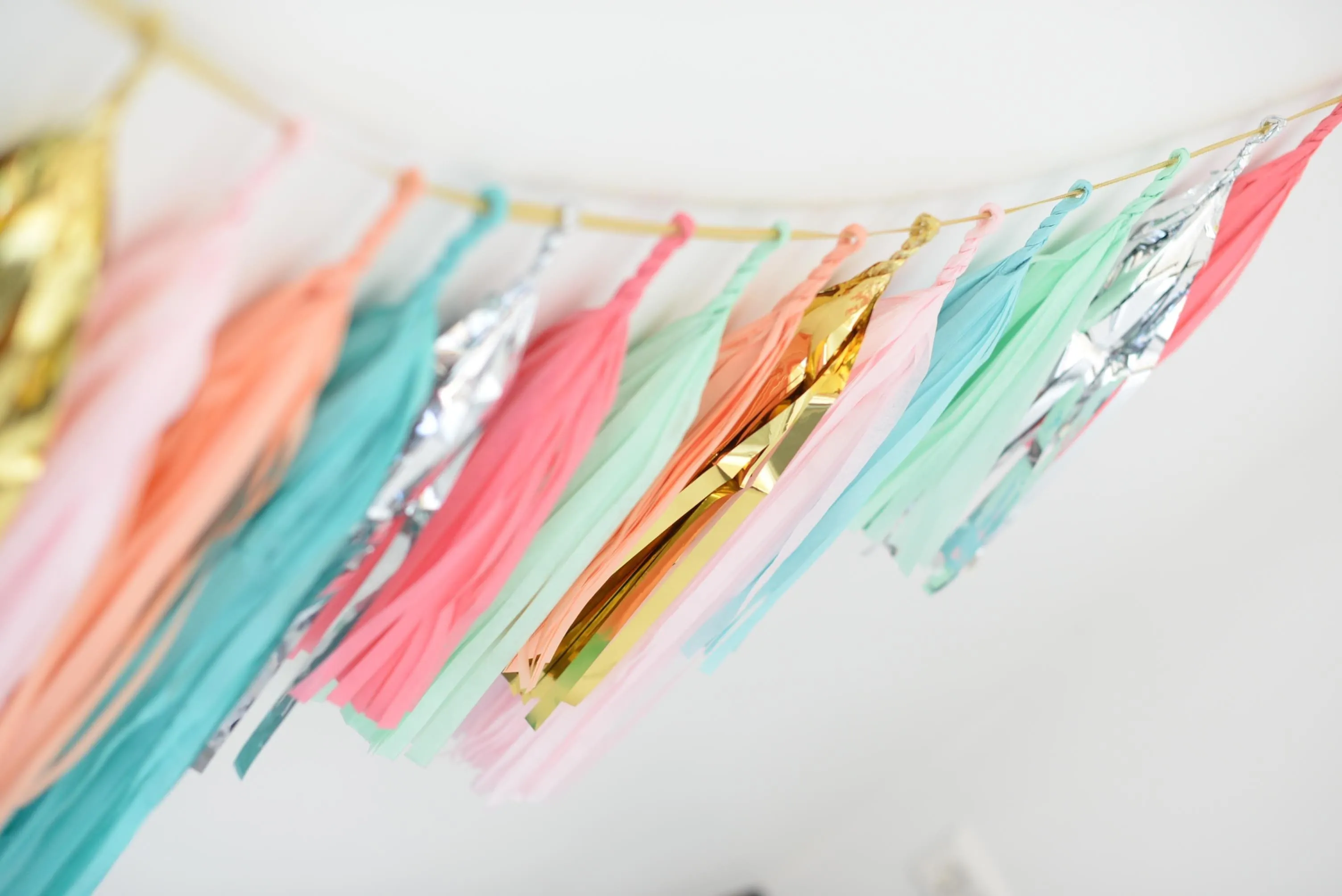 Coral, mint, silver, gold, pink tassel garland - various lengths